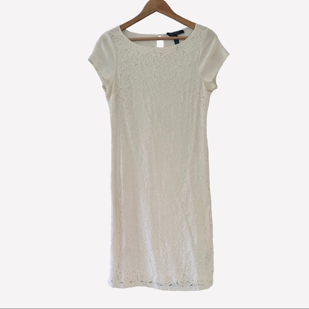 Lauren Ralph Lauren Cream Lace Front Cotton Dress